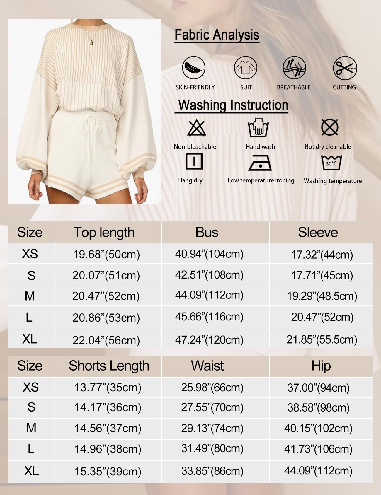 VDWIP Women's Casual Striped 2 Piece Knitted Outfits Crewneck Wide Leg Pullover Knit Shorts Sweater Set (White-M)