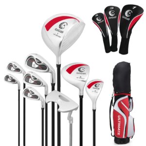 gymax complete golf club set for women, 14 pcs right hand golf set with #1 driver & #3 fairway & #4 hybrid & #6/#7/#8/#9/#p irons, putter & head covers, ladies golf clubs full set (red)