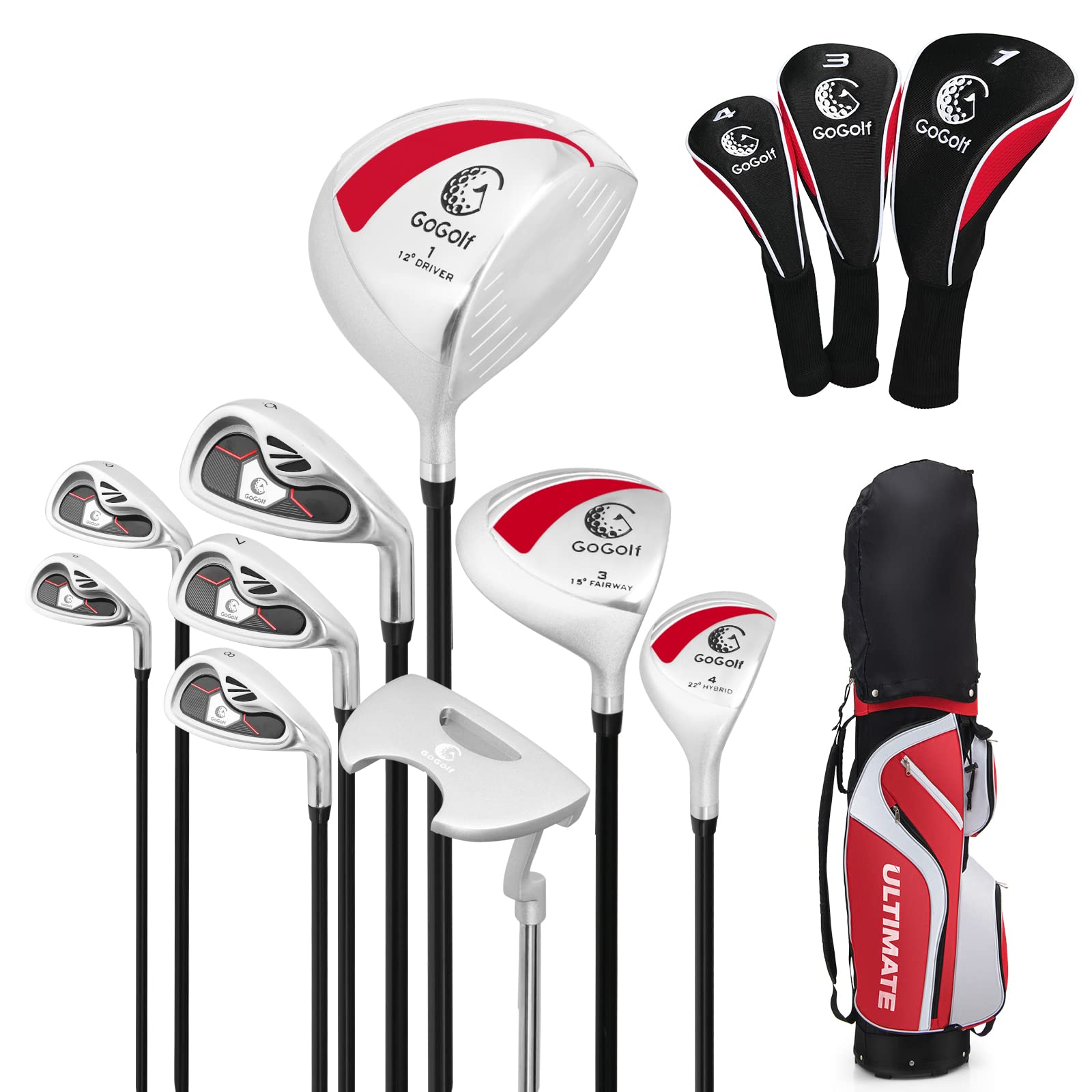 GYMAX Complete Golf Club Set for Women, 14 PCS Right Hand Golf Set with #1 Driver & #3 Fairway & #4 Hybrid & #6/#7/#8/#9/#P Irons, Putter & Head Covers, Ladies Golf Clubs Full Set (Red)