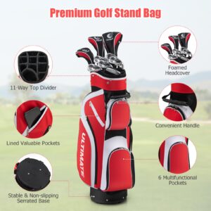 GYMAX Complete Golf Club Set for Women, 14 PCS Right Hand Golf Set with #1 Driver & #3 Fairway & #4 Hybrid & #6/#7/#8/#9/#P Irons, Putter & Head Covers, Ladies Golf Clubs Full Set (Red)