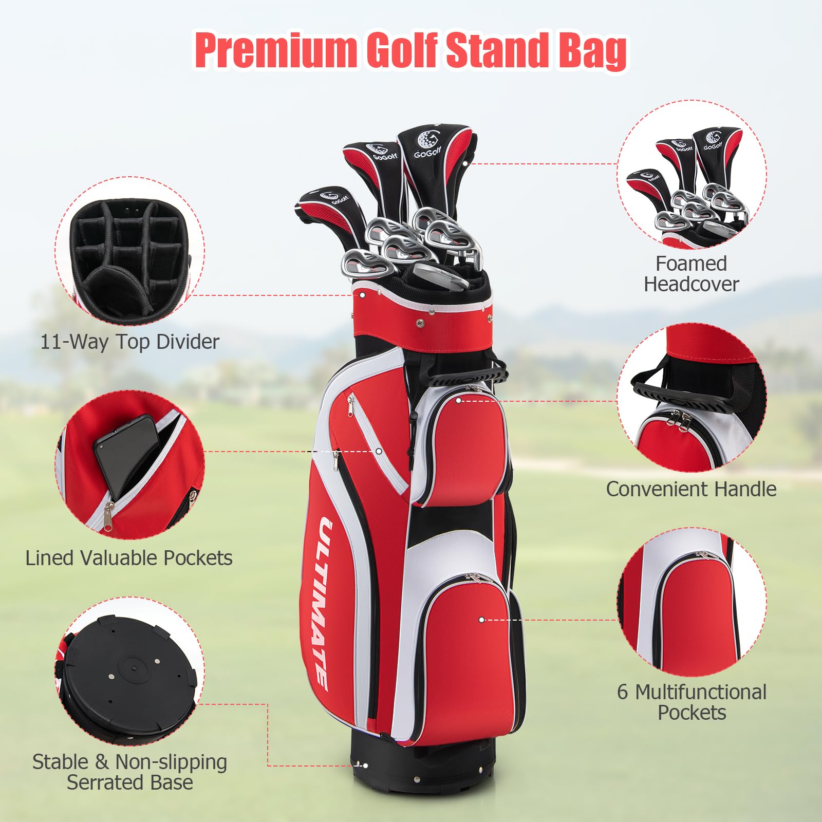 GYMAX Complete Golf Club Set for Women, 14 PCS Right Hand Golf Set with #1 Driver & #3 Fairway & #4 Hybrid & #6/#7/#8/#9/#P Irons, Putter & Head Covers, Ladies Golf Clubs Full Set (Red)