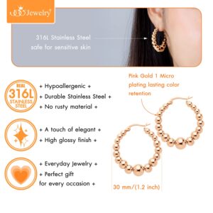 ‎555Jewelry Beaded Stainless Steel Hoop Earrings, Large Round Circle Beaded Steel Hoop Earrings, ‎Hoops Earrings for Women, Hypoallergenic Earrings for Women Hoops, Rose Gold