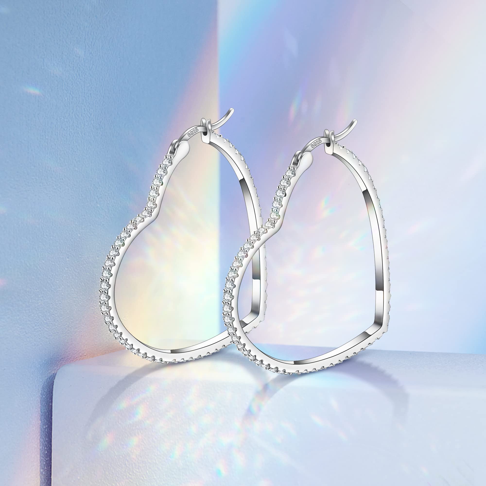 925 Sterling Silver Hoop Earrings For Women heart earrings hoop earrings for women Cubic Zirconia Earrings Hoops Ear GDDX Jewelry 20 30 40 MM Gifts (30MM heart earrings)