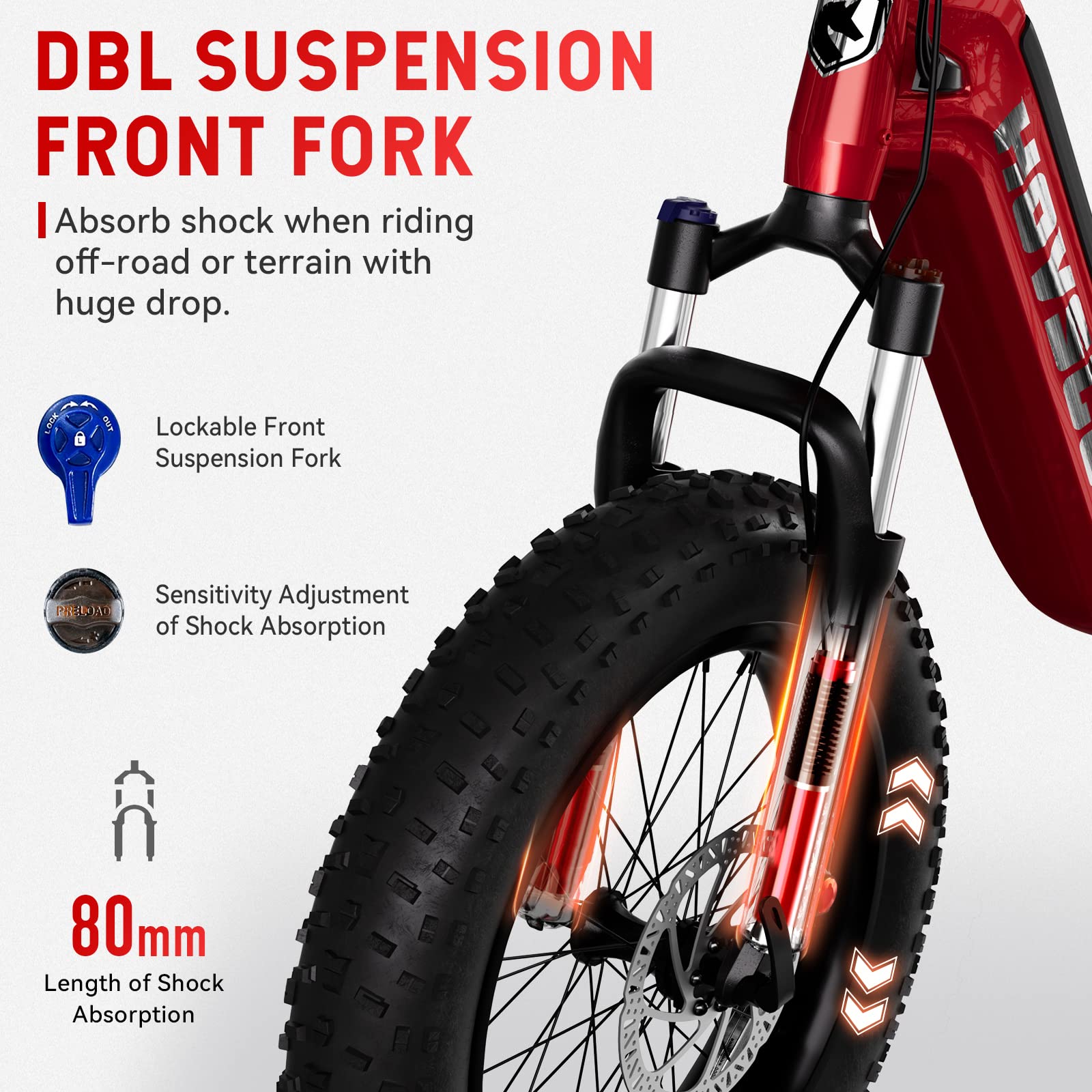 Electric Bike for Adults, HOVSCO Foldable 20'' Fat Tire Ebike 750W Motor Torque Sensor 28Mph Bike, 48V 15AH LG Battery 65 Miles Adult Bicycle with Shimano 7-Speed, Dual Shock Absorber, Red