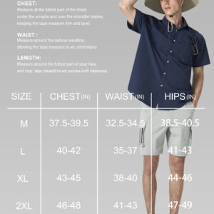 Mens Short Sleeve Fishing Shirts UPF 50+ Sun Potection UV Shirts for Hiking Button Down Shirts with Velcro Pockets for Work Navy