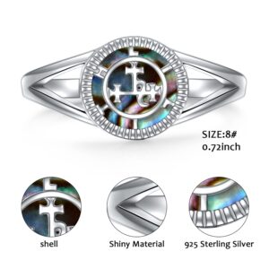 DAOCHONG Sigil of Lilith Abalone Shell Statement Ring S925 Sterling Silver Sigil of Lilith Statement Ring Gifts for Women Men Size 7