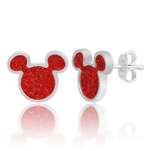 Disney Mickey Mouse Earrings - Silver Plated Mickey Mouse Stud Earrings with Red Glitter - Disney Jewelry for Women