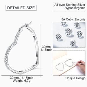 925 Sterling Silver Hoop Earrings For Women heart earrings hoop earrings for women Cubic Zirconia Earrings Hoops Ear GDDX Jewelry 20 30 40 MM Gifts (30MM heart earrings)