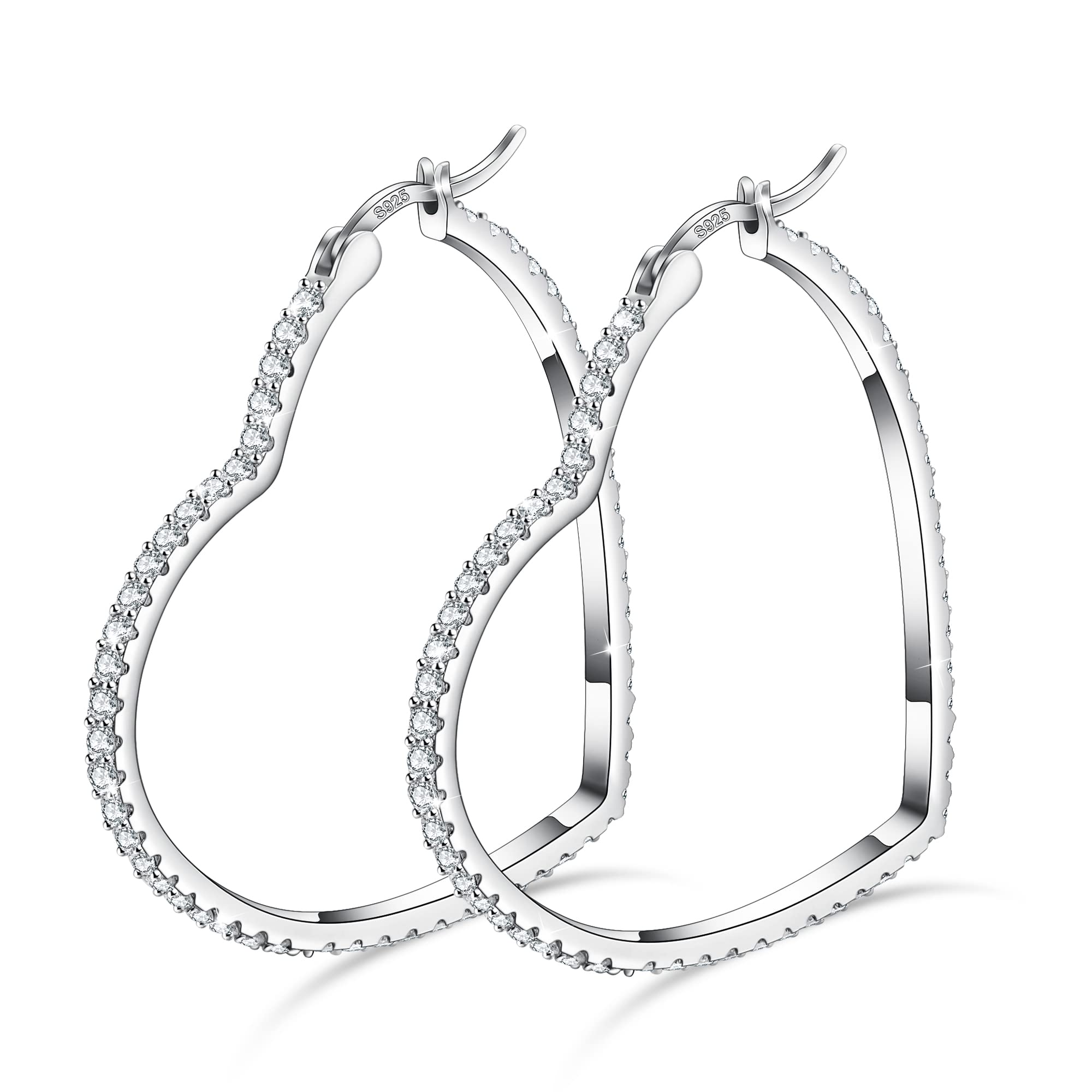 925 Sterling Silver Hoop Earrings For Women heart earrings hoop earrings for women Cubic Zirconia Earrings Hoops Ear GDDX Jewelry 20 30 40 MM Gifts (30MM heart earrings)