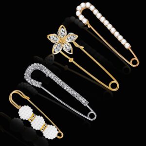 50 pcs Faux Pearl Rhinestones Brooches Pins Sweater Shawl Clips Shawl Collar Shirt Pins Vintage Shirt Clips Collar Safety Pin for Women Girls Clothing Dresses (50 pcs)