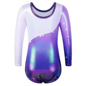 BAOHULU Gymnastics Leotard for Girls Shiny Practice Dancewear B272_WhitePurple_6A