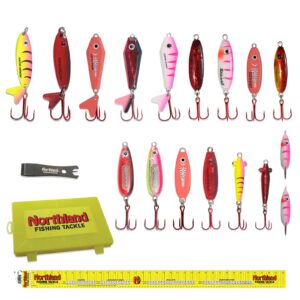 northland fishing tackle red lake minnesota ice fishing spoon kit - 17 spoons per kit - assorted colors and sizes with tackle box