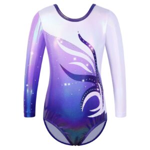 baohulu gymnastics leotard for girls shiny practice dancewear b272_whitepurple_6a