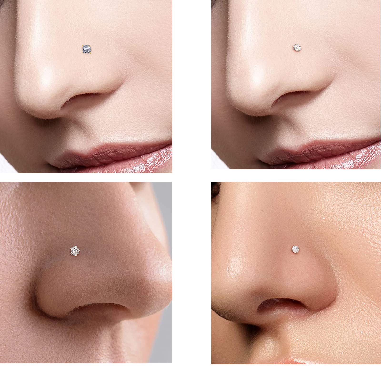 Carperton Nose Studs Nose Rings Studs Bone Nose Studs for Women Diamond Titanium Steel Nose Piercing Silver