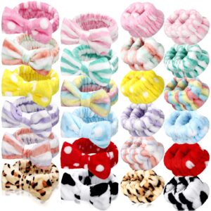 janmini 36 pcs face wash headband and wristband set, flannel material, dot, stripe & leopard patterns, ideal for facial, shower, ear warm, 12 sets, practical gifts for women