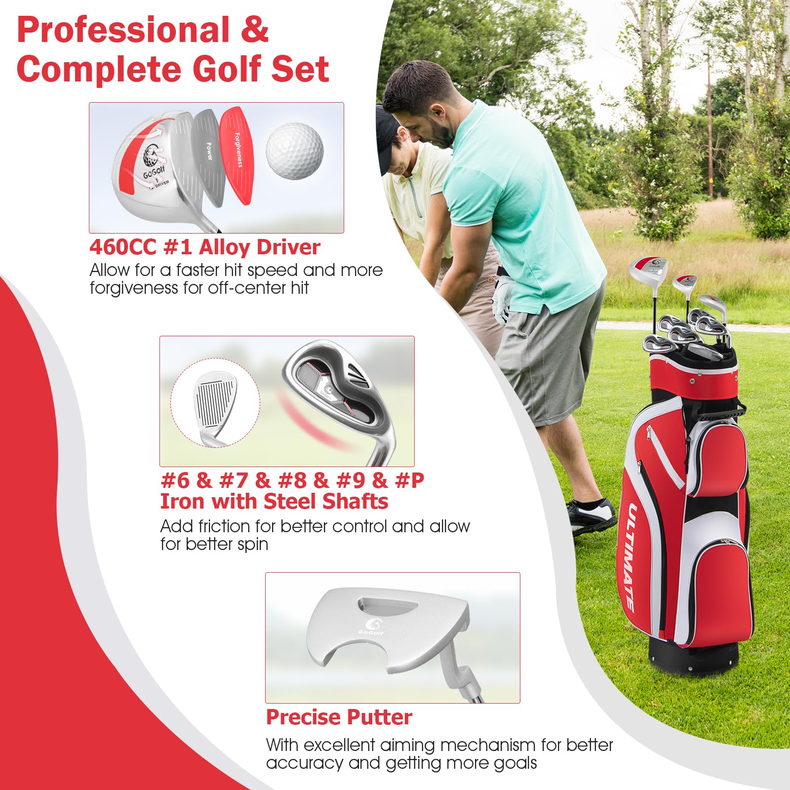 GYMAX Complete Golf Club Set for Women, 14 PCS Right Hand Golf Set with #1 Driver & #3 Fairway & #4 Hybrid & #6/#7/#8/#9/#P Irons, Putter & Head Covers, Ladies Golf Clubs Full Set (Red)