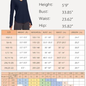 Hiverlay Long Sleeve Workout Shirts for Women V Neck UPF 50+ Athletic Shirts with Thumbhole Running Loose Active T-Shirts Navy Blue m