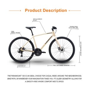 5Seconds Hybrid Bicycle Paramount 100 | Mountain Bike for Men, Women | 21-Speed, Lightweight Aluminum Alloy Frame, Adult Bike with Trigger Shifters and Mechanical Disc Brakes (Beige)