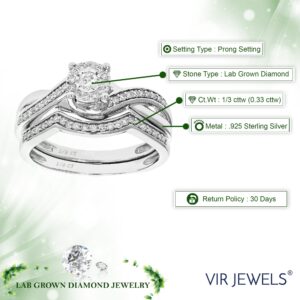 Vir Jewels 1/3 cttw Lab Grown Diamond Wedding Engagement Bridal Set Round for Women in .925 Sterling Silver Prong Set Size 8