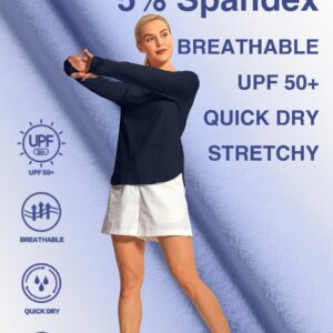 Hiverlay Long Sleeve Workout Shirts for Women V Neck UPF 50+ Athletic Shirts with Thumbhole Running Loose Active T-Shirts Navy Blue m