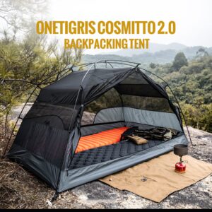 OneTigris COSMITTO 2 Person Backpacking Tent - Free Standing Lightweight Waterproof 3 Season Camping Tent for Outdoor Hiking Mountaineering