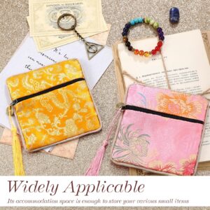 LEIFIDE 30 Pcs Jewelry Silk Purse Pouch Chinese Silk Brocade Coin Purse Zipper Jewelry Bag Gift Pouch with Tassel Small Chinese Embroidered Organizers Pocket for Women Girls Necklace Earring Bracelet