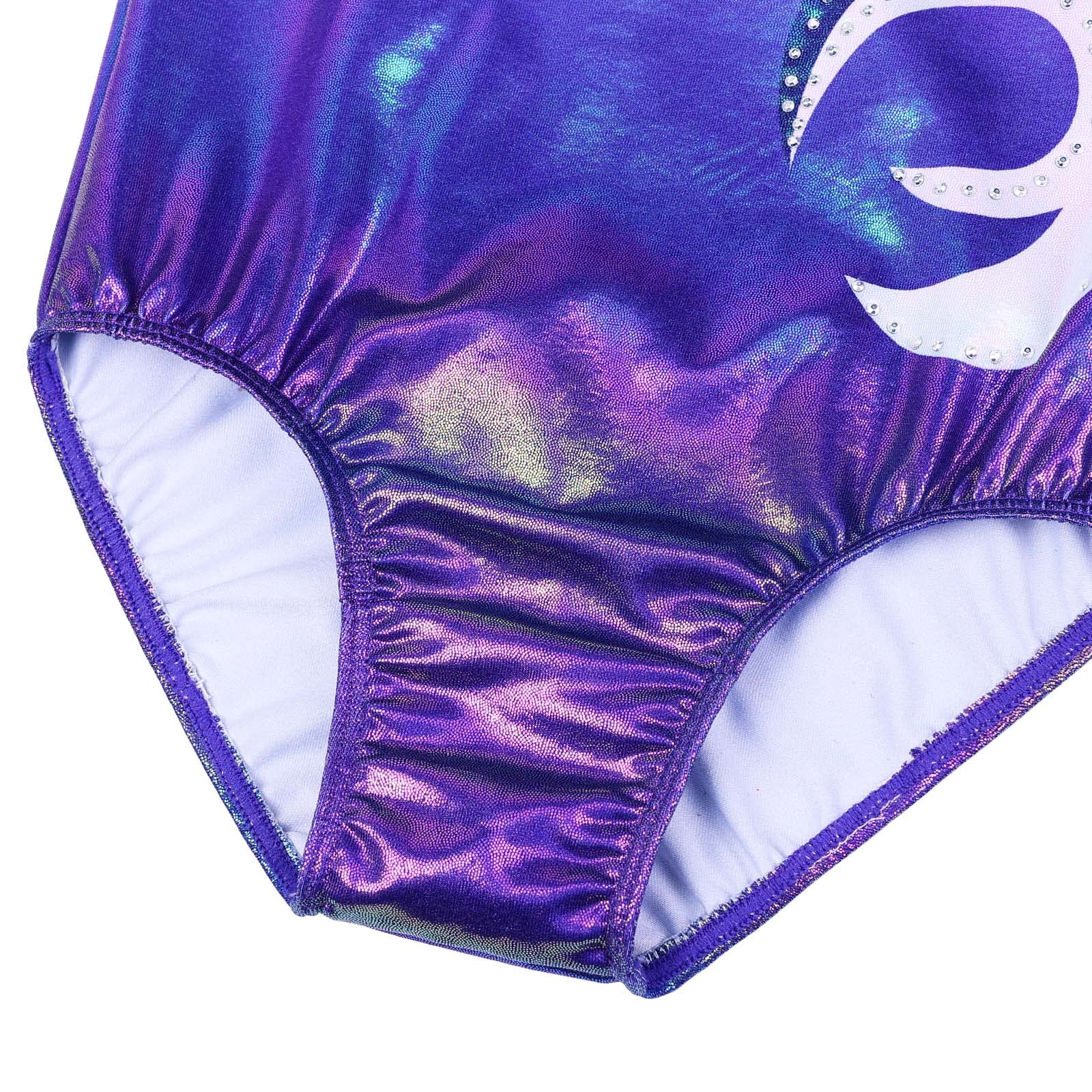 BAOHULU Gymnastics Leotard for Girls Shiny Practice Dancewear B272_WhitePurple_6A