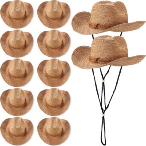 12 pcs straw cowboy hats for women men, wide brim summer hat bulk panama sun protection hats for western themed party travel decorations brown