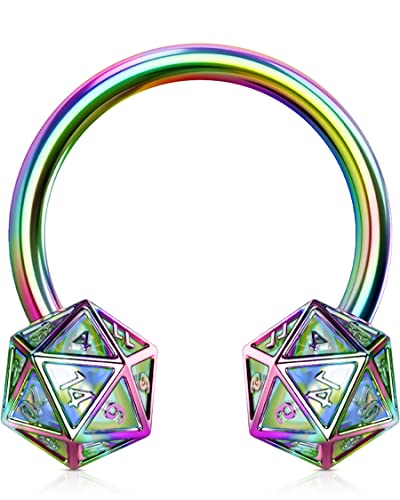 OUFER 16G Septum Rings, 316L Surgical Steel Septum Piercing Jewelry, Icosahedron Dice Cartilage Earrings, Helix Daith Conch Piercing Jewelry for Women and Men