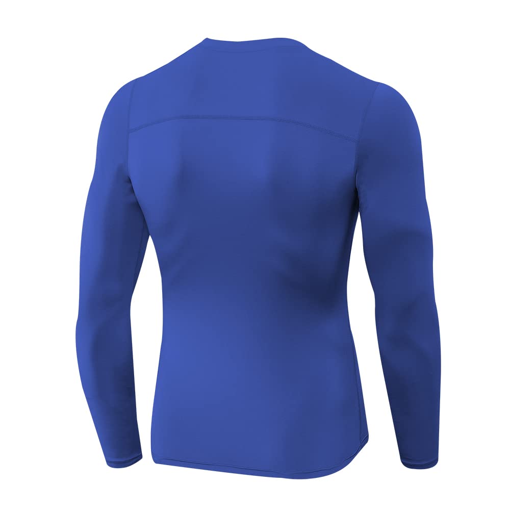 EARGFM Men's Athletic Long Sleeve Compression Shirts Active Running Workout Base Layer Elastic Sports Tops Cool Dry T-Shirts Blue