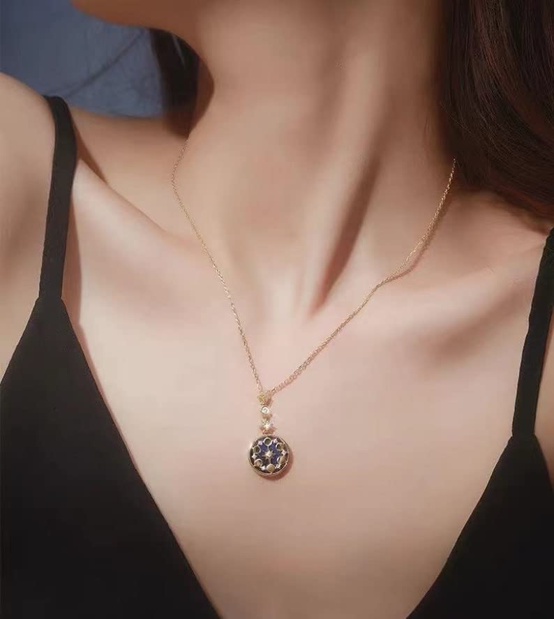 SLOONG 925 Sterling Silver Blue Sandstone Moon Phase Necklace 18K Gold Plated Necklace Birthday Gift for Women Girlfriend