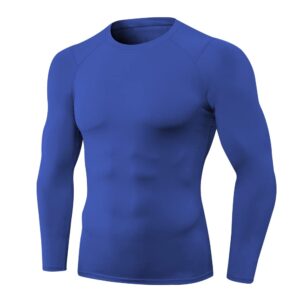 eargfm men's athletic long sleeve compression shirts active running workout base layer elastic sports tops cool dry t-shirts blue