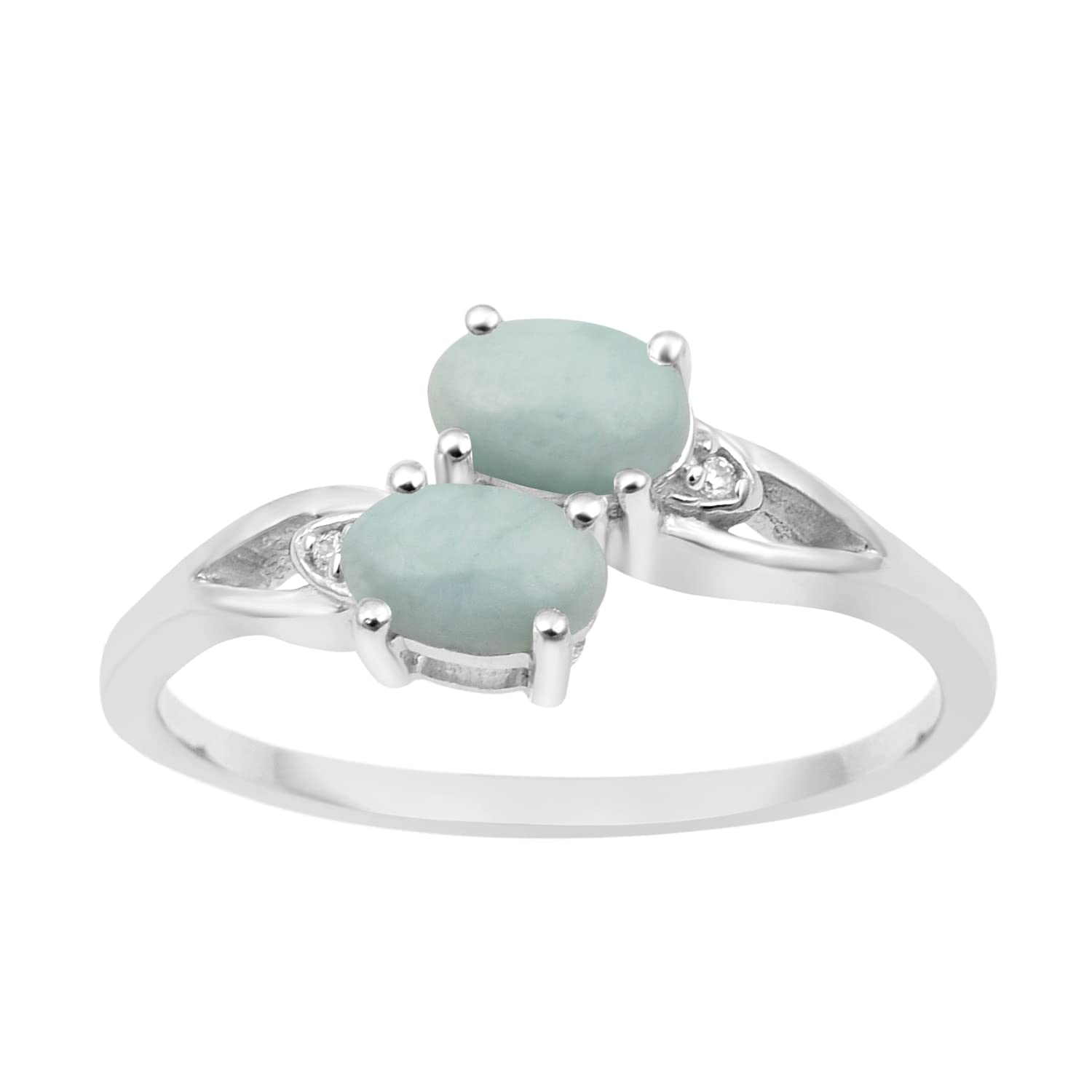 0.90 Ctw Oval Shape Birthstone Gemstone 925 Sterling Silver Dual Stone Stackable Women Ring (Larimar, 7)