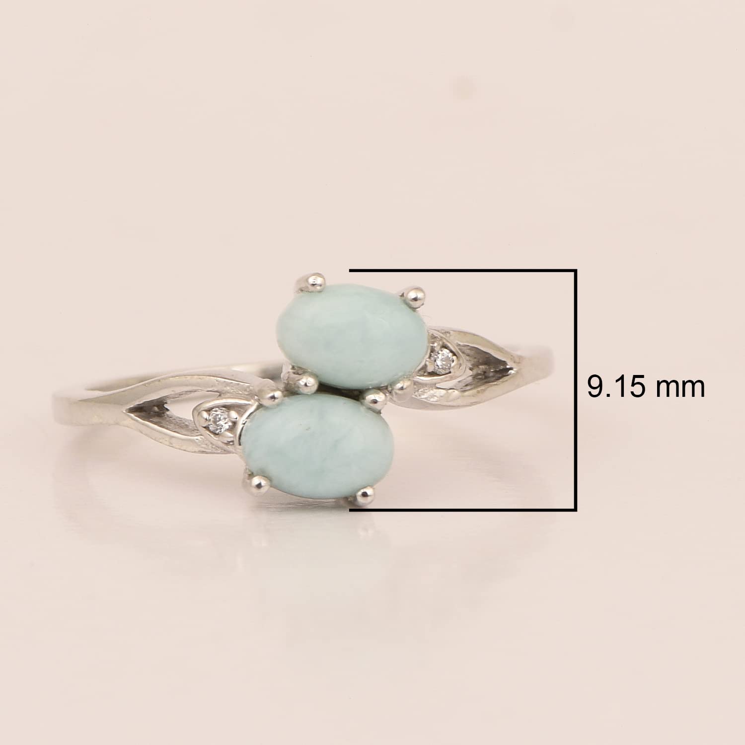 0.90 Ctw Oval Shape Birthstone Gemstone 925 Sterling Silver Dual Stone Stackable Women Ring (Larimar, 7)