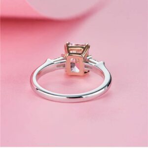 Htayekog 925 Sterling Silver Fashion Square Pink Diamond Zirconium Ring Personalized Promise Ring Women's 18K Gold Plated Sweet Temperament Square Diamond Ring Engagement Ring for Women (7)