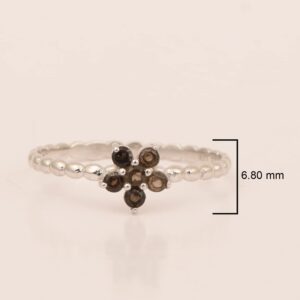 925 Sterling Silver 0.25 Ctw Natural Gemstone Birthstone Stackable Women Wedding Ring (Round 2 MM) (Smoky Quartz, 8)