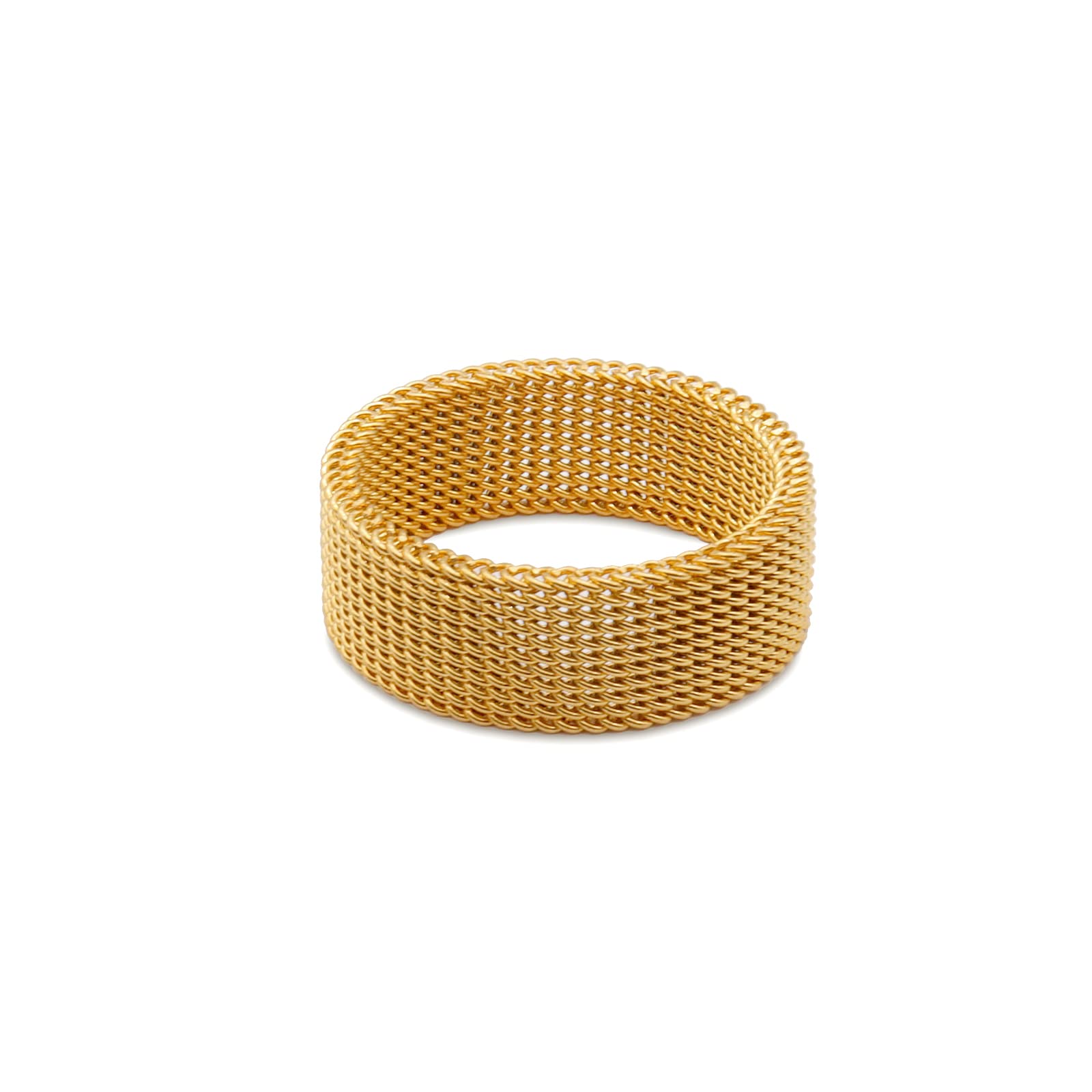 Uarein 1Pc Stainless Steel 8mm Mesh Ring for Women Men.Fashion Wide Woven Mesh Ring Comfort Fit Wire Mesh Band Ring Punk Jewelry Gifts for Wife (Gold, 9)