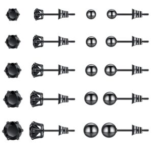 ENVYOU Flat Back Cartilage Stud Earrings Hypoallergenic Surgical Stainless Steel Screw on Back Earring Tragus Piercing Jewelry for Women (Black 10 Pairs)