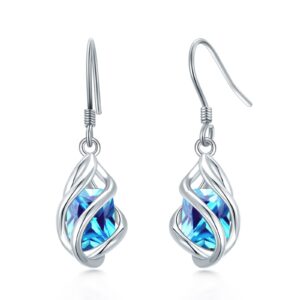 december birthstone earrings 925 sterling silver created blue topaz dangle drop earrings for women birthday anniversary jewelry gifts for women