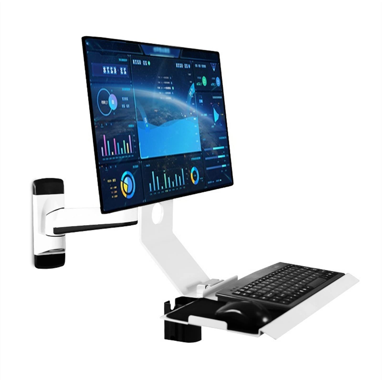 Monitor Stand for Wall Mount Workstation - Full Motion Standing VESA Mount Arm, Adjustable Mechanical Monitor Stand with Keyboard Tray Arm, Ergonomic Wall Mounted Desk Monitor bracket ( Size : 185*600