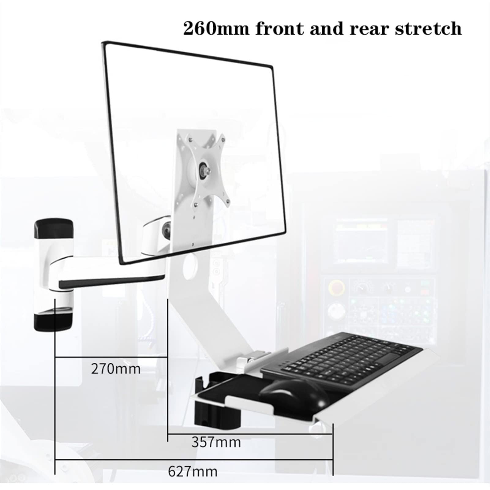 Monitor Stand for Wall Mount Workstation - Full Motion Standing VESA Mount Arm, Adjustable Mechanical Monitor Stand with Keyboard Tray Arm, Ergonomic Wall Mounted Desk Monitor bracket ( Size : 185*600