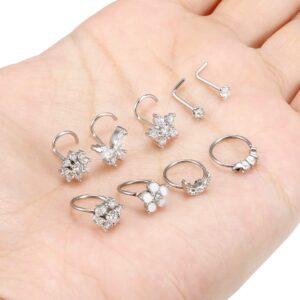 Oicctyzio Nose Rings Hoops Piercings for Women Studs Piercing Jewelry Surgical Stainless Steel 20g Corkscrew l Shaped Screw Shape Cork Bar Big Dainty Curved Stuf 20 Gauge Butterfly Opal Heart