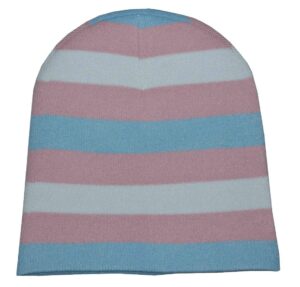 nayt striped 8" short cuffless beanie hat pink blue white