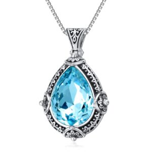 Seiyang 925 Sterling Silver Aquamarine Pendant for Women Filigree Teardrop Necklace Aquamarine Necklaces March Birthstone Necklace Anniversary Birthday Jewelry Gifts for Women Wife Mom Lady Her