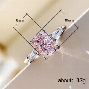 Htayekog 925 Sterling Silver Fashion Square Pink Diamond Zirconium Ring Personalized Promise Ring Women's 18K Gold Plated Sweet Temperament Square Diamond Ring Engagement Ring for Women (7)