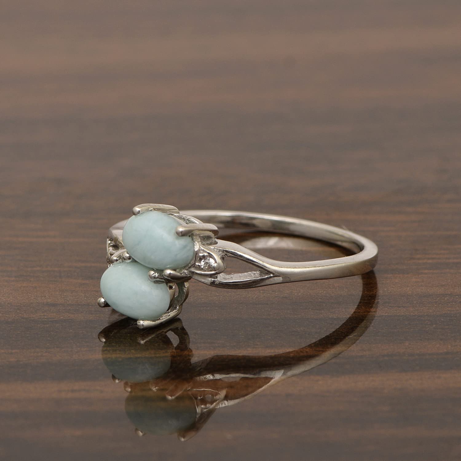 0.90 Ctw Oval Shape Birthstone Gemstone 925 Sterling Silver Dual Stone Stackable Women Ring (Larimar, 7)