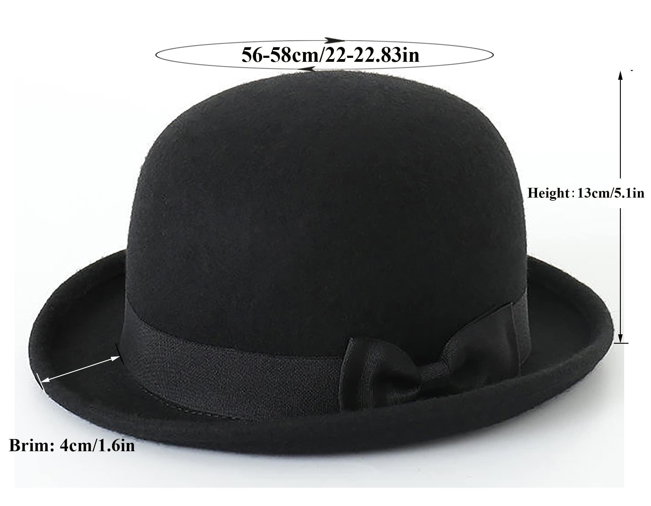 CXQRR Black Bowler Derby Hat Short Rolled Brim Fedora Hat for Men and Women