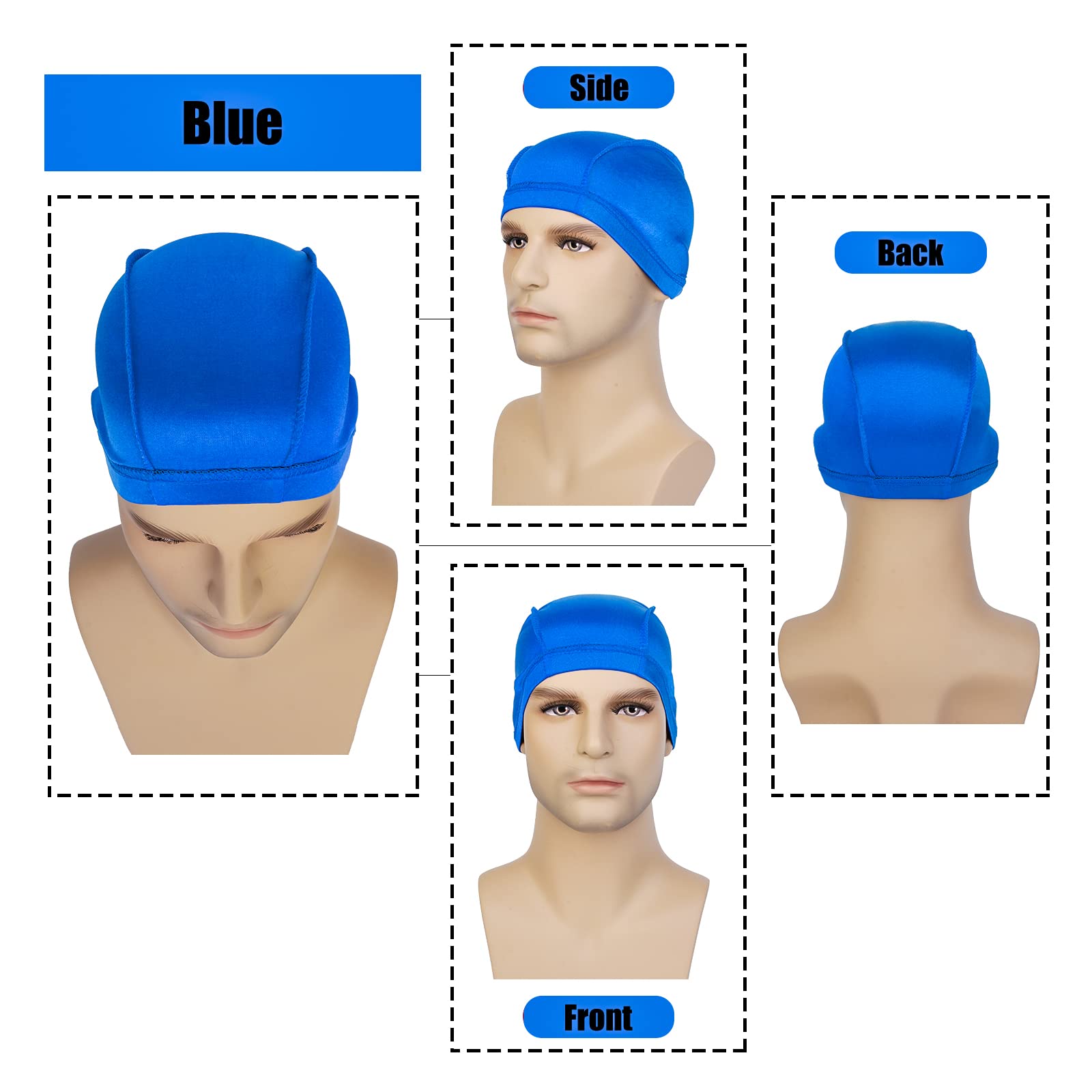 2PCS Silky Wave Caps for Men Waves, Good Compression Caps Over Durags for Afro Waves, Large Size Caps Suitable for Big Skull & Adults Braids, Ideal Gifts for Farther's Day (Black+Blue)