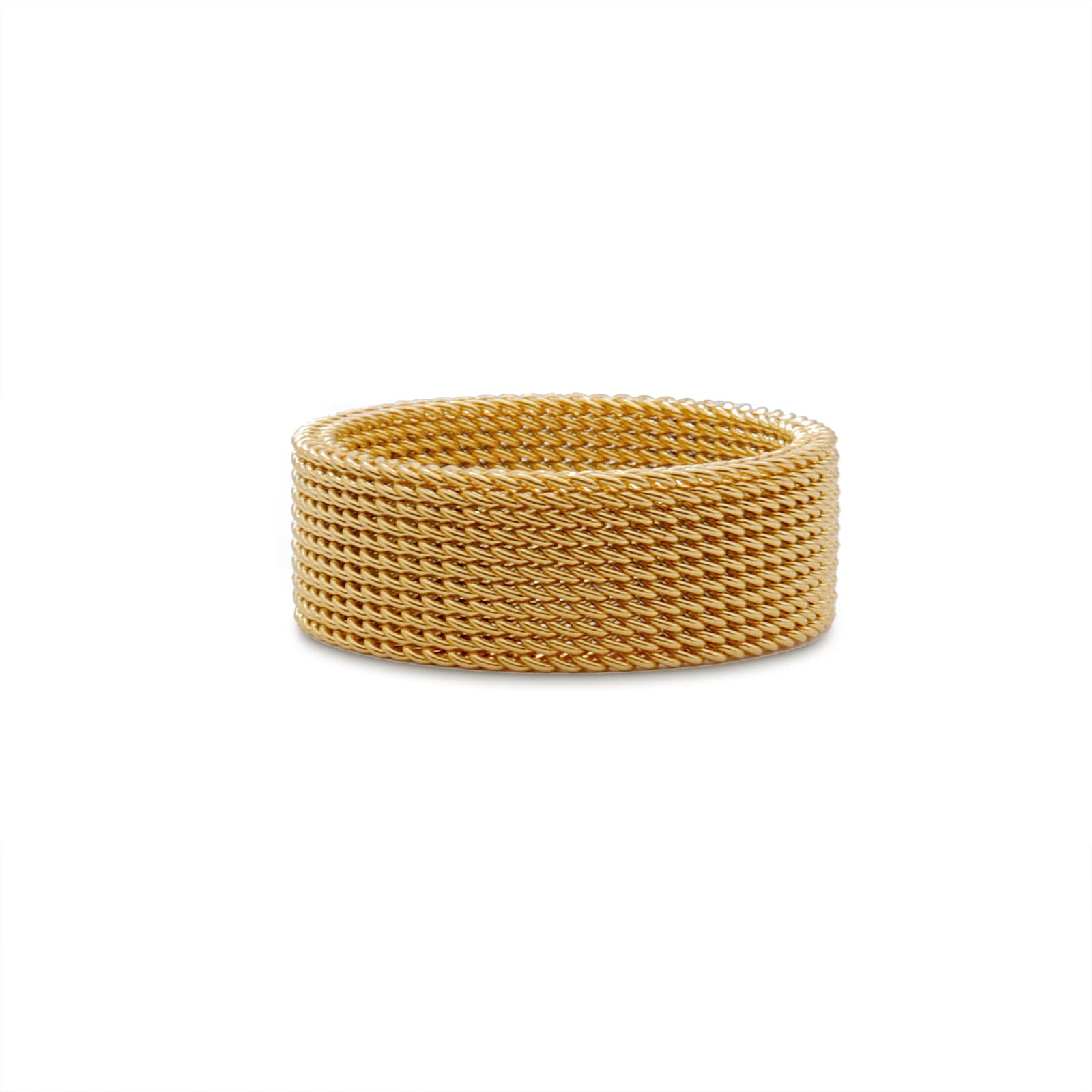 Uarein 1Pc Stainless Steel 8mm Mesh Ring for Women Men.Fashion Wide Woven Mesh Ring Comfort Fit Wire Mesh Band Ring Punk Jewelry Gifts for Wife (Gold, 9)