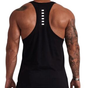 GORGLITTER Men's Letter Graphic Y-Back Muscle Tank Top Scoop Neck Gym Workout Shirt Black Medium